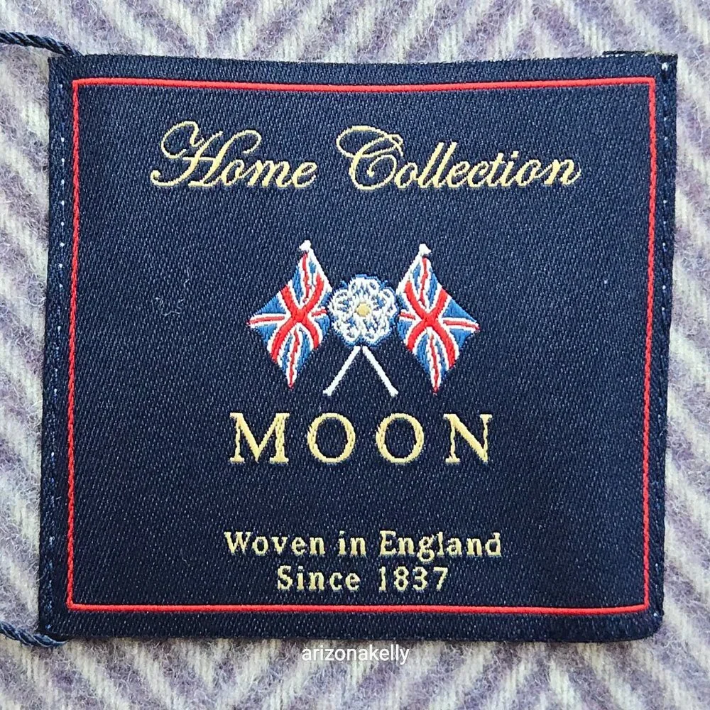 NWT Moon Merino Wool Herringbone Throw Blanket Purple Clover